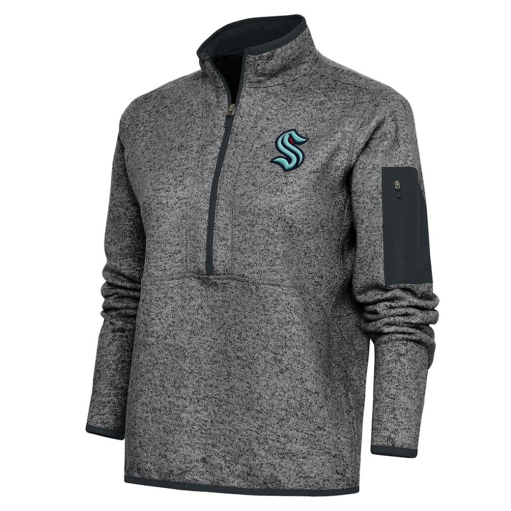 Seattle Kraken Antigua Women's Team Logo Fortune Quarter-Zip Jacket - Heather Charcoal | US 5104476