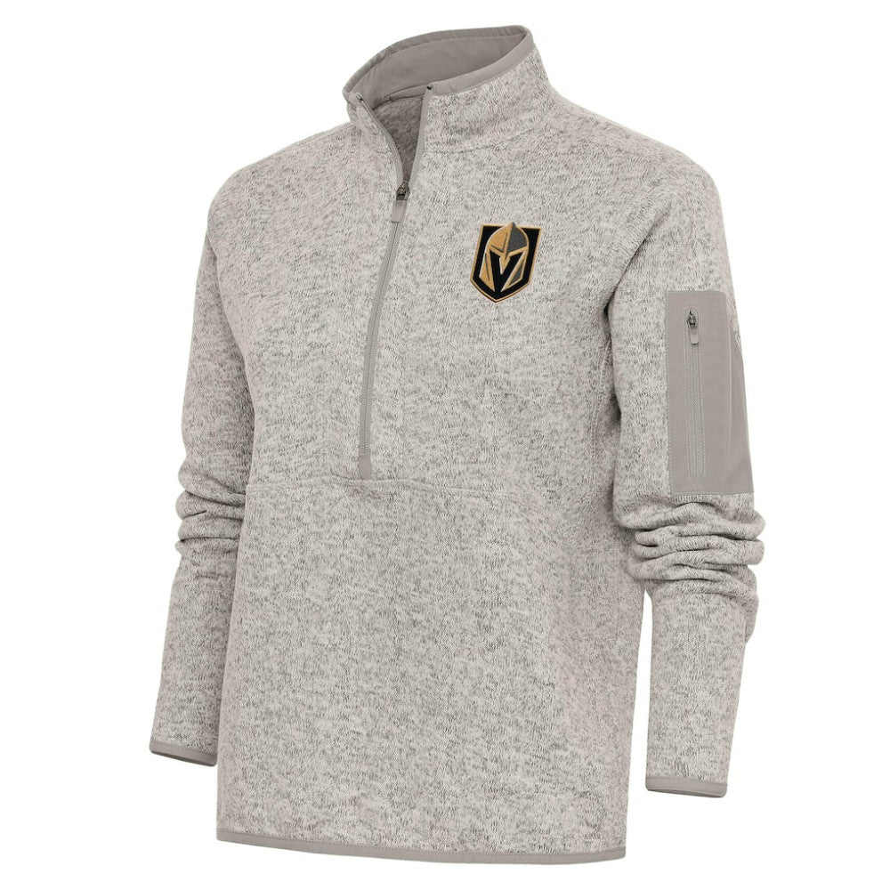 Vegas Golden Knights Antigua Women's Team Logo Fortune Quarter-Zip Jacket - Oatmeal | US 5104499