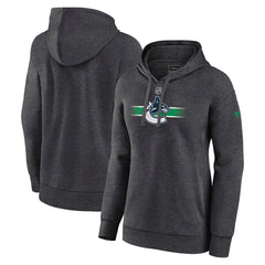 Vancouver Canucks Fanatics Women's Authentic Pro Core Secondary Fleece Pullover Hoodie - Heather Charcoal | US 5105122