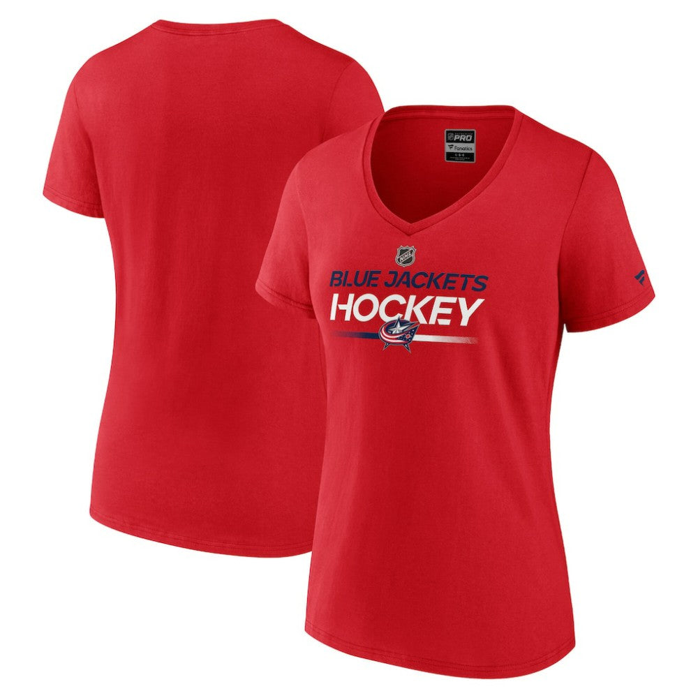 Columbus Blue Jackets Fanatics Women's Authentic Pro Primary V-Neck T-Shirt - Red | US 5105342