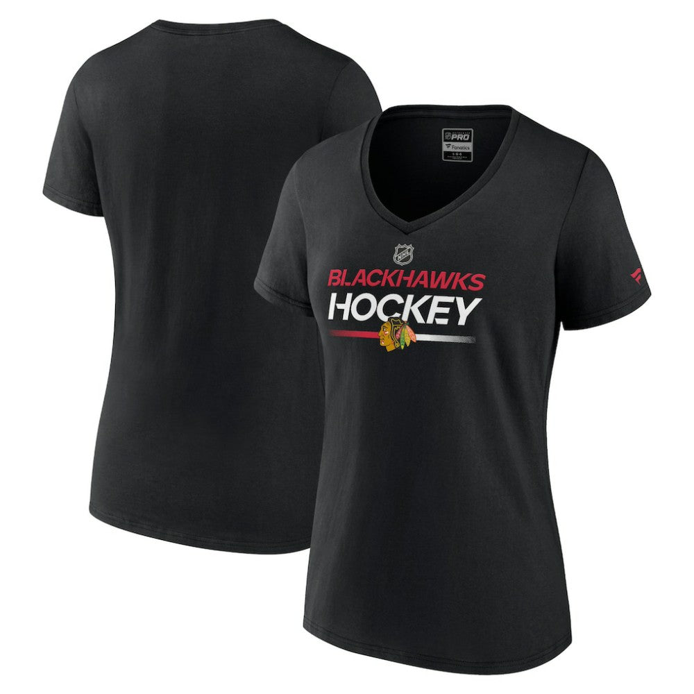 Chicago Blackhawks Fanatics Women's Authentic Pro V-Neck T-Shirt - Black | US 5105355