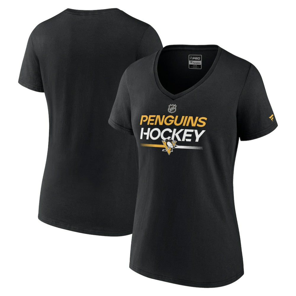 Pittsburgh Penguins Fanatics Women's Authentic Pro V-Neck T-Shirt - Black | US 5105366