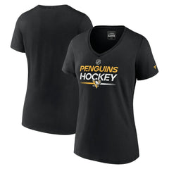 Pittsburgh Penguins Fanatics Women's Authentic Pro V-Neck T-Shirt - Black | US 5105366