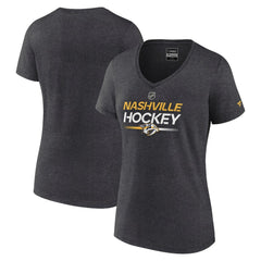 Nashville Predators Fanatics Women's Authentic Pro Primary V-Neck T-Shirt - Heather Charcoal | US 5105394