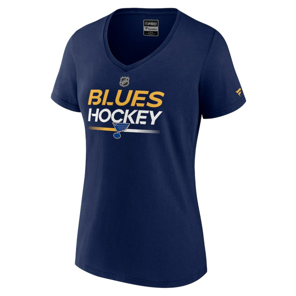 St. Louis Blues Fanatics Women's Authentic Pro V-Neck T-Shirt - Navy | US 5105412