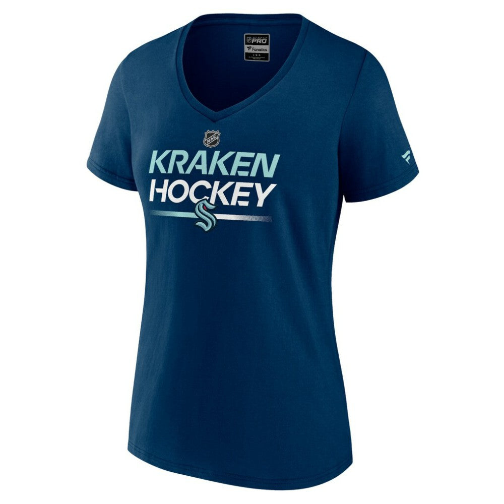 Seattle Kraken Fanatics Women's Authentic Pro V-Neck T-Shirt - Deep Sea Blue | US 5105420