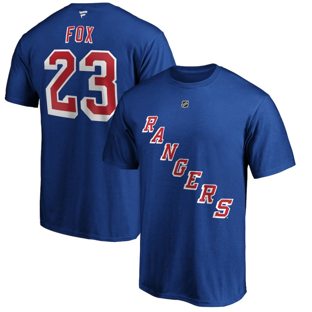 Adam Fox New York Rangers Fanatics Authentic Stack Name & Number T-Shirt - Blue | US 5106835