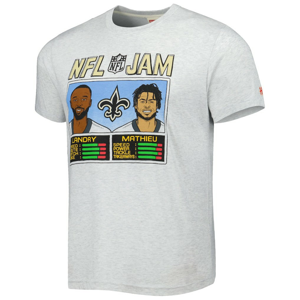 Jarvis Landry & Tyrann Mathieu New Orleans Saints Homage Unisex NFL Jam Tri-Blend T-Shirt - Heather Gray T-shirts