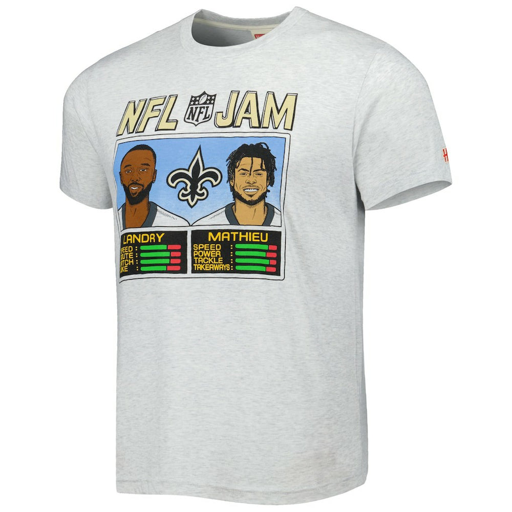 Jarvis Landry & Tyrann Mathieu New Orleans Saints Homage Unisex NFL Jam Tri-Blend T-Shirt - Heather Gray T-shirts