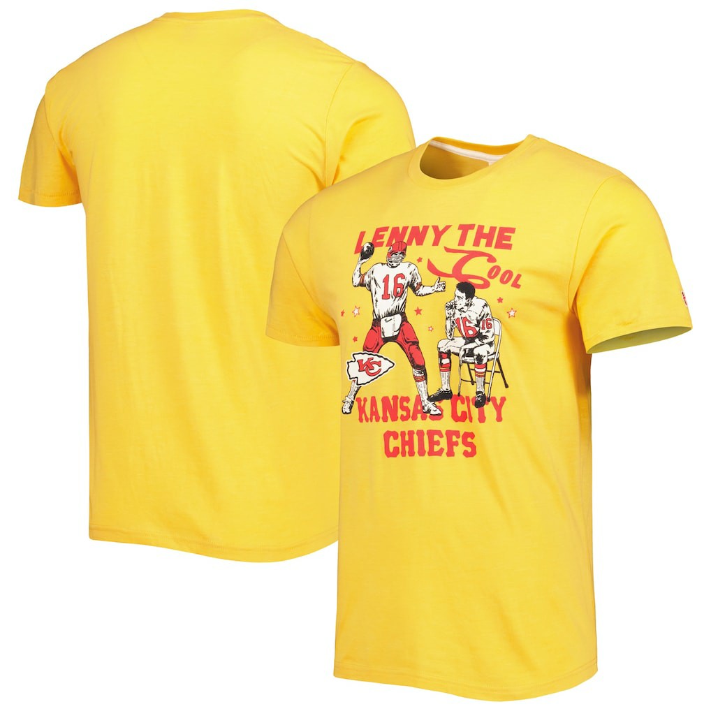 Len Dawson Kansas City Chiefs Homage Unisex Caricature Retired Player Tri-Blend T-Shirt - Gold T-shirts