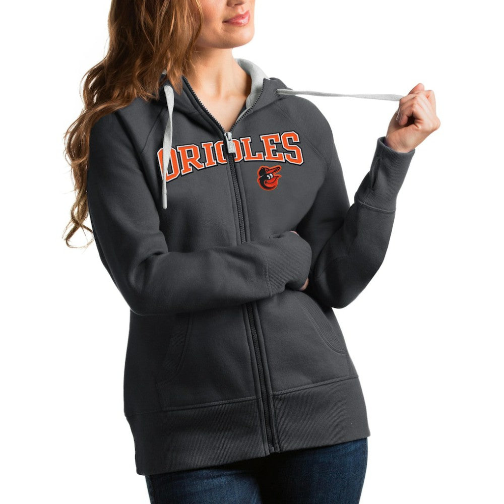 Baltimore Orioles Antigua Women's Team Logo Victory Full-Zip Hoodie - Charcoal Hoodies
