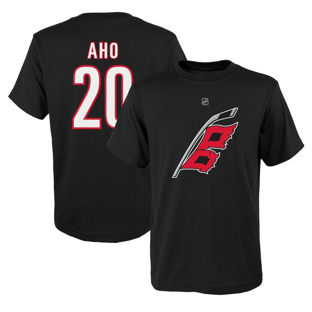 Sebastian Aho Carolina Hurricanes Youth Player Name & Number T-Shirt - Black | US 5111190