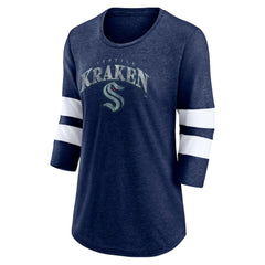 Seattle Kraken Fanatics Women's Special Edition 2.0 Barn Burner 3/4 Sleeve T-Shirt - Heather Deep Sea Blue | US 5114176