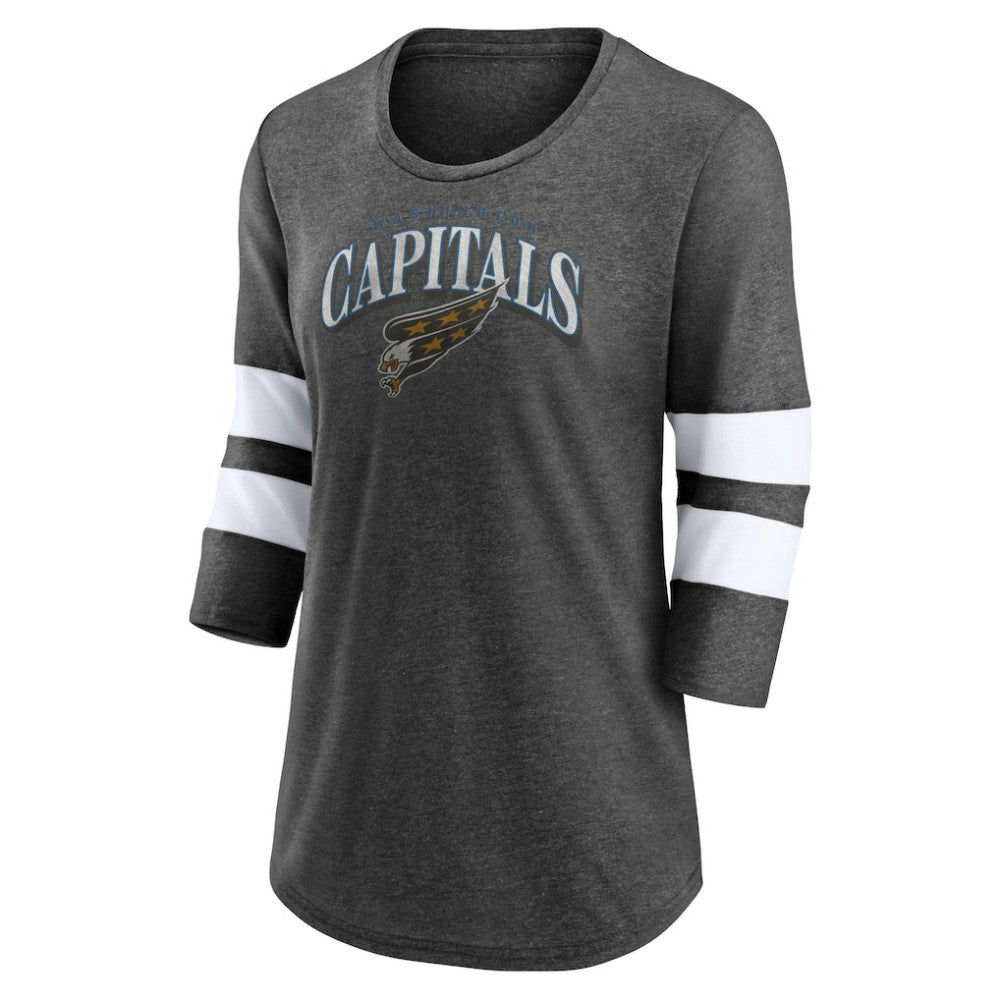 Washington Capitals Fanatics Women's Special Edition 2.0 Barn Burner 3/4 Sleeve T-Shirt - Heather Charcoal | US 5114186
