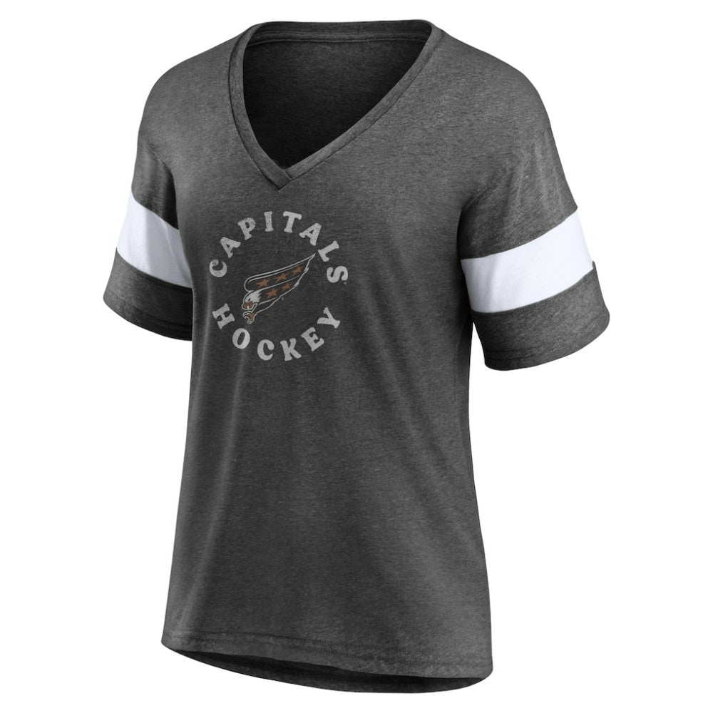 Washington Capitals Fanatics Women's Special Edition 2.0 Ring The Alarm V-Neck T-Shirt - Heather Charcoal | US 5114318
