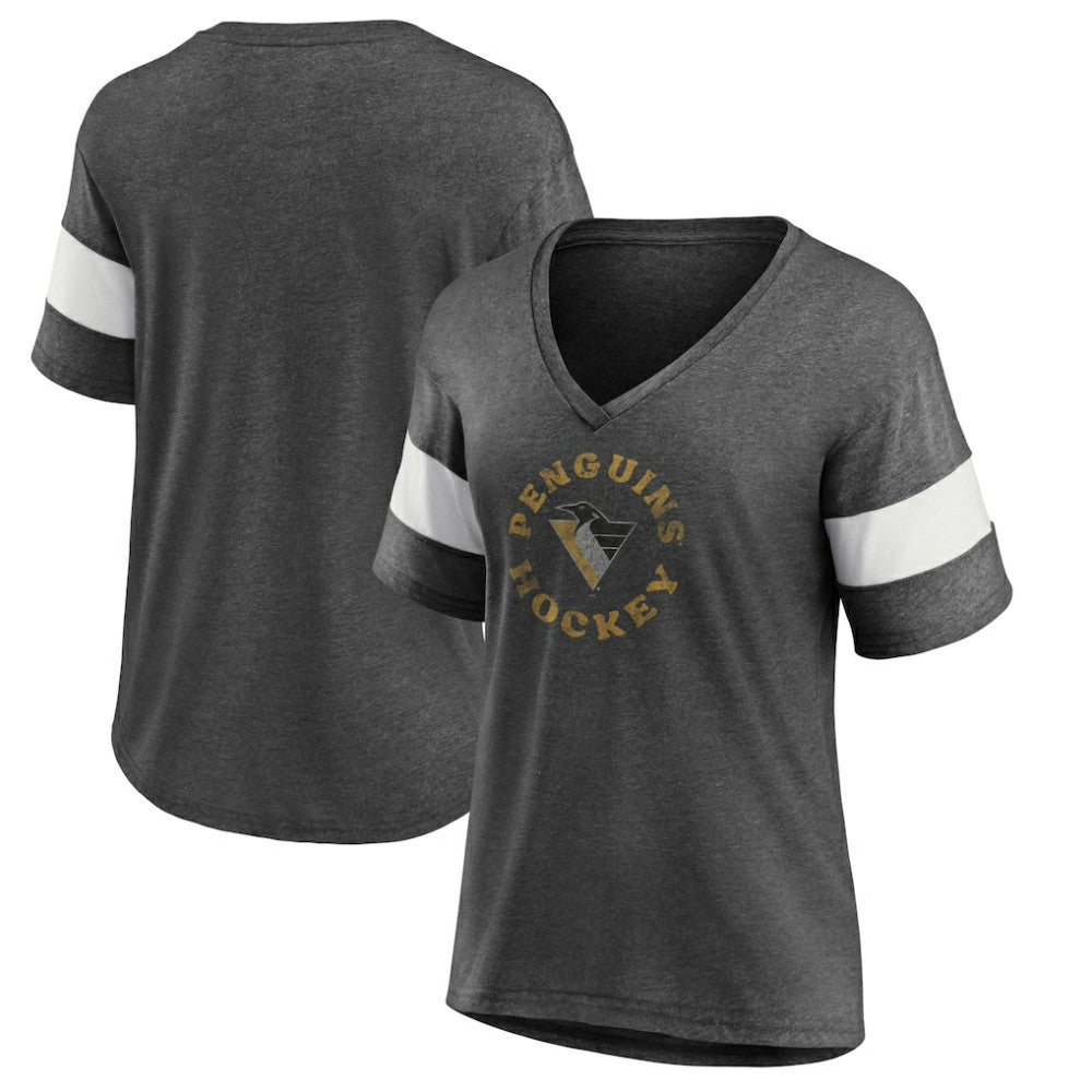 Pittsburgh Penguins Fanatics Women's Special Edition 2.0 Ring The Alarm V-Neck T-Shirt - Heather Charcoal | US 5114324
