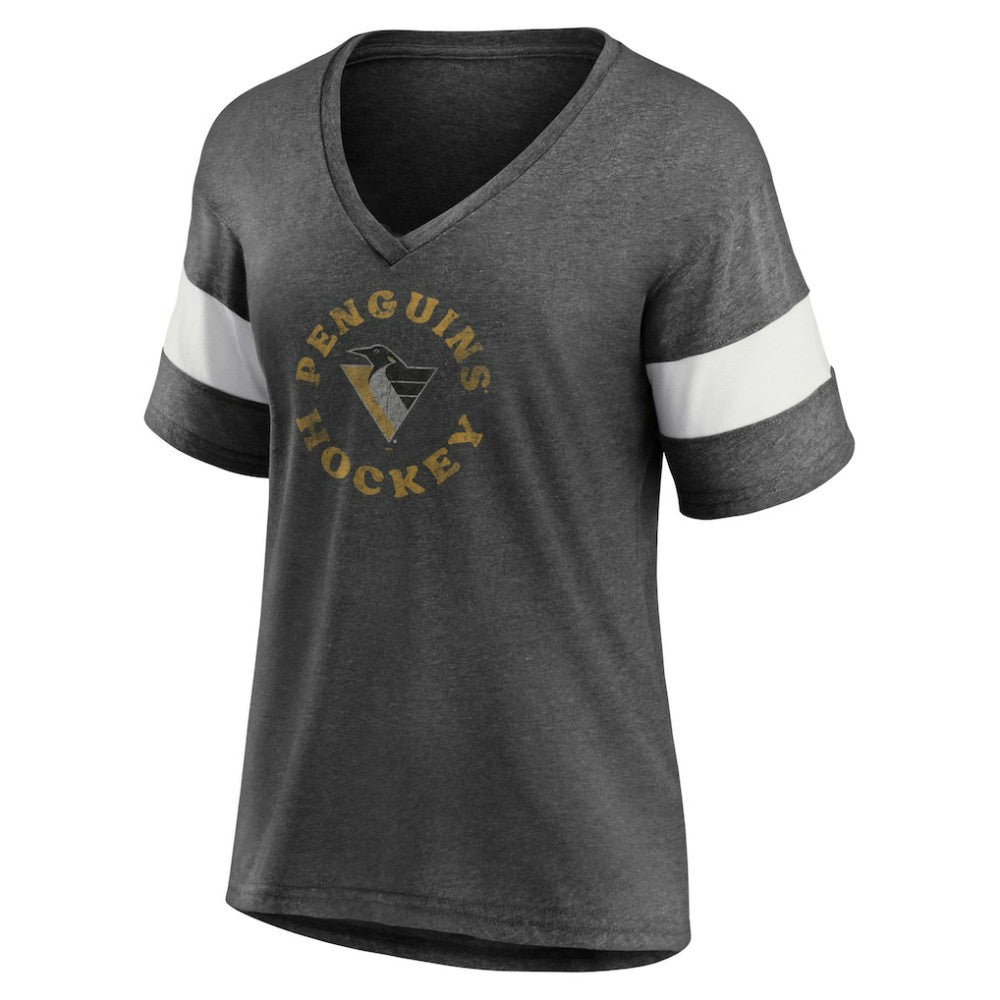 Pittsburgh Penguins Fanatics Women's Special Edition 2.0 Ring The Alarm V-Neck T-Shirt - Heather Charcoal | US 5114324