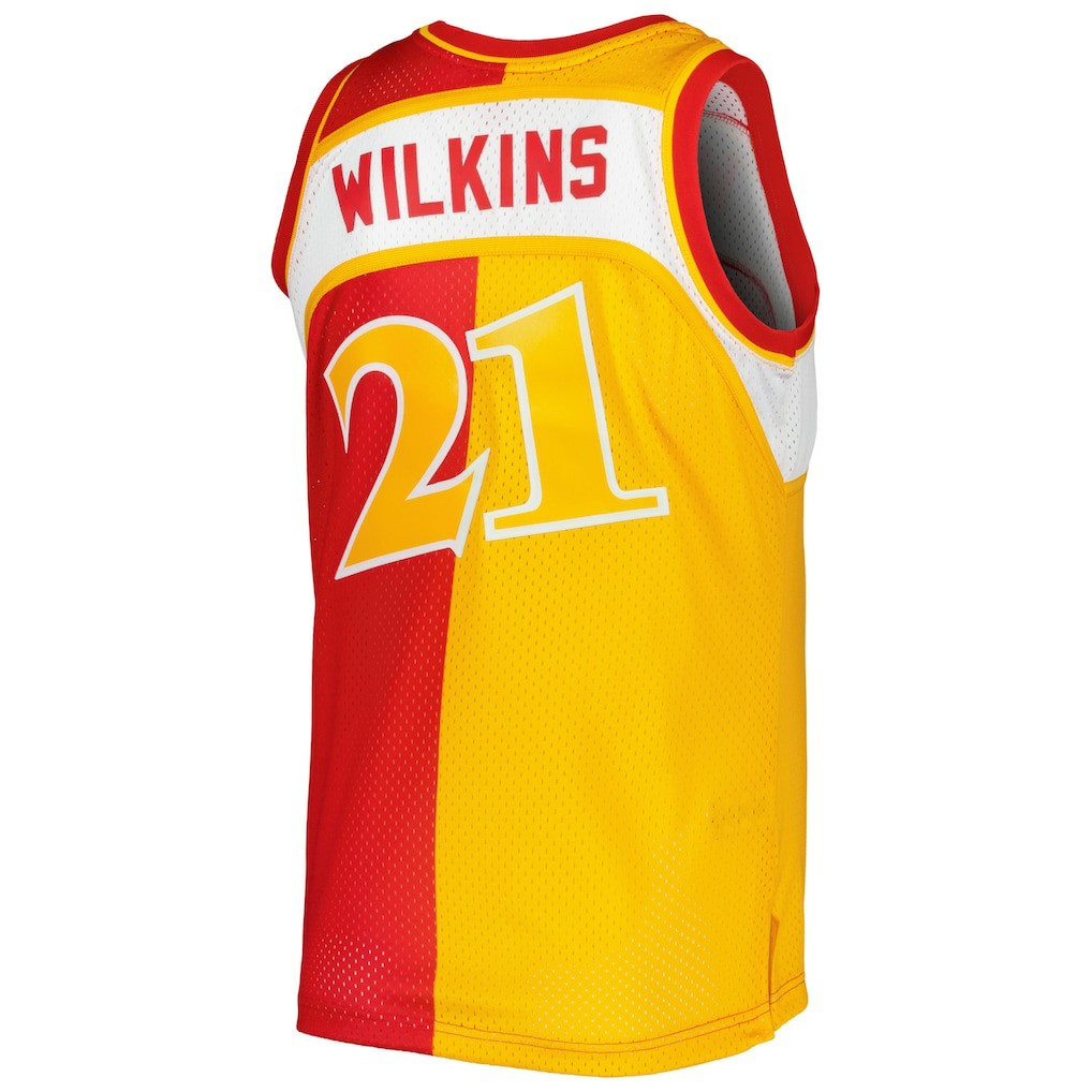 Dominique Wilkins Atlanta Hawks Hardwood Classics 1986/87 Split Swingman Jersey Yellow/Red - Mitchell & Ness