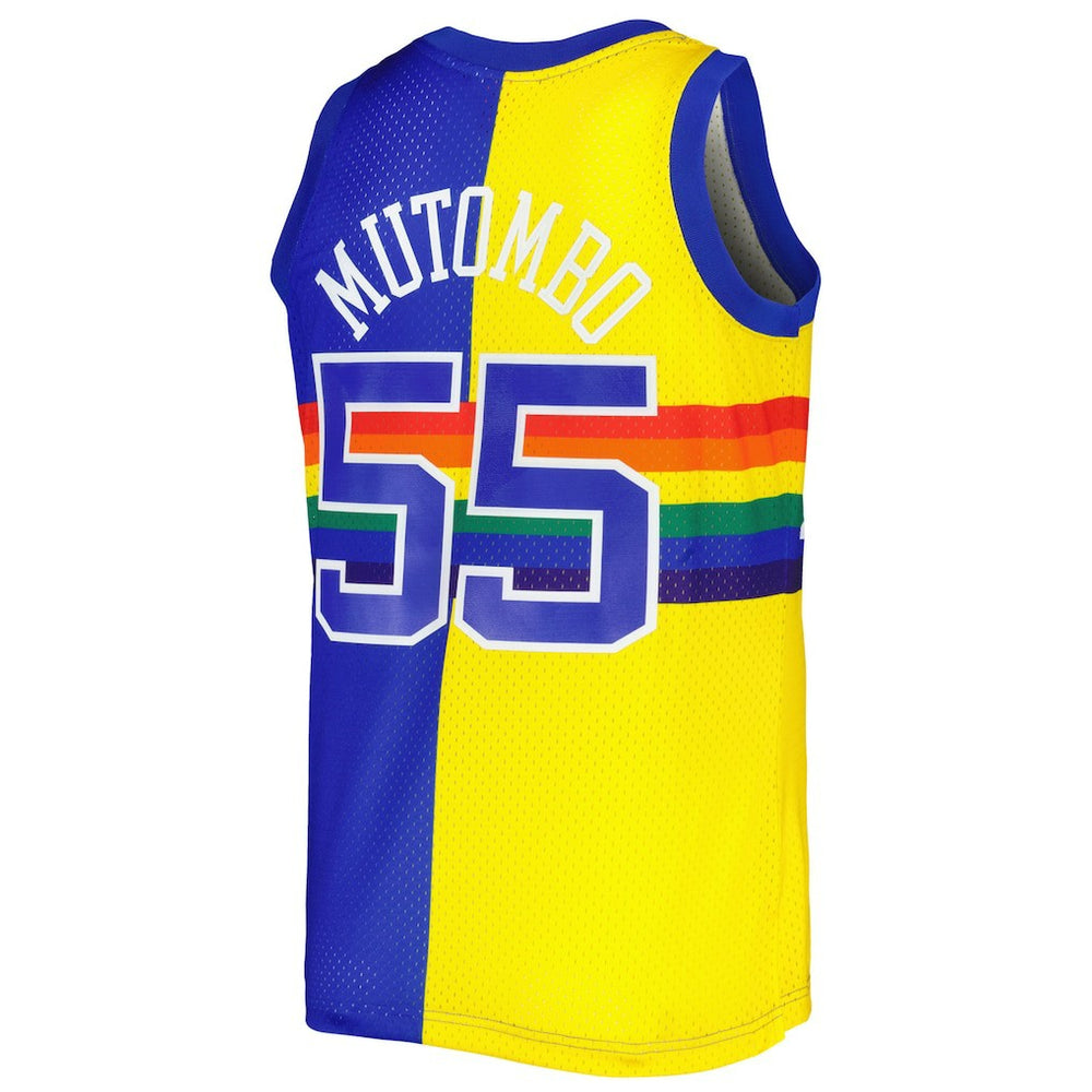 Dikembe Mutombo Denver Nuggets Hardwood Classics 1991/92 Split Swingman Jersey Royal/Gold - Mitchell & Ness