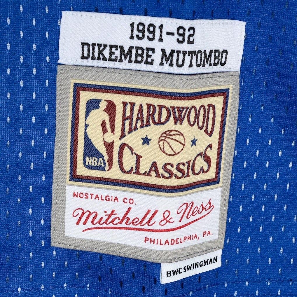 Dikembe Mutombo Denver Nuggets Hardwood Classics 1991/92 Split Swingman Jersey Royal/Gold - Mitchell & Ness