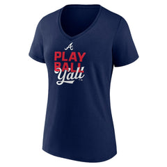 Atlanta Braves Women's Play Ball V-Neck T-Shirt - Navy T-shirts