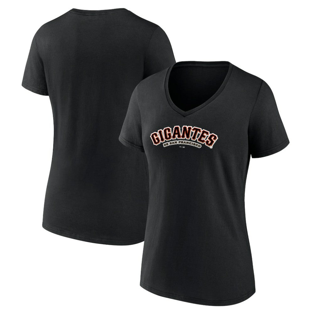 San Francisco Giants Women's Spanish Logo V-Neck T-Shirt - Black T-shirts