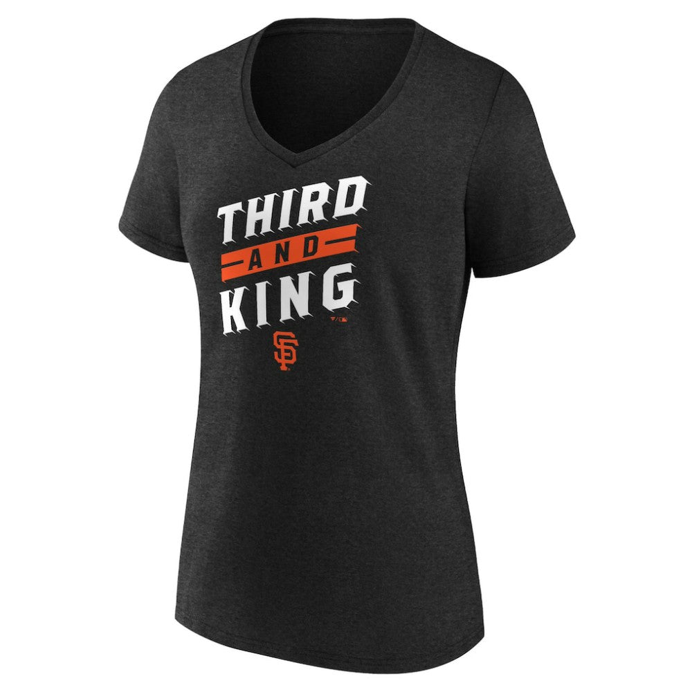 San Francisco Giants Women's Third and King V-Neck T-Shirt - Charcoal T-shirts