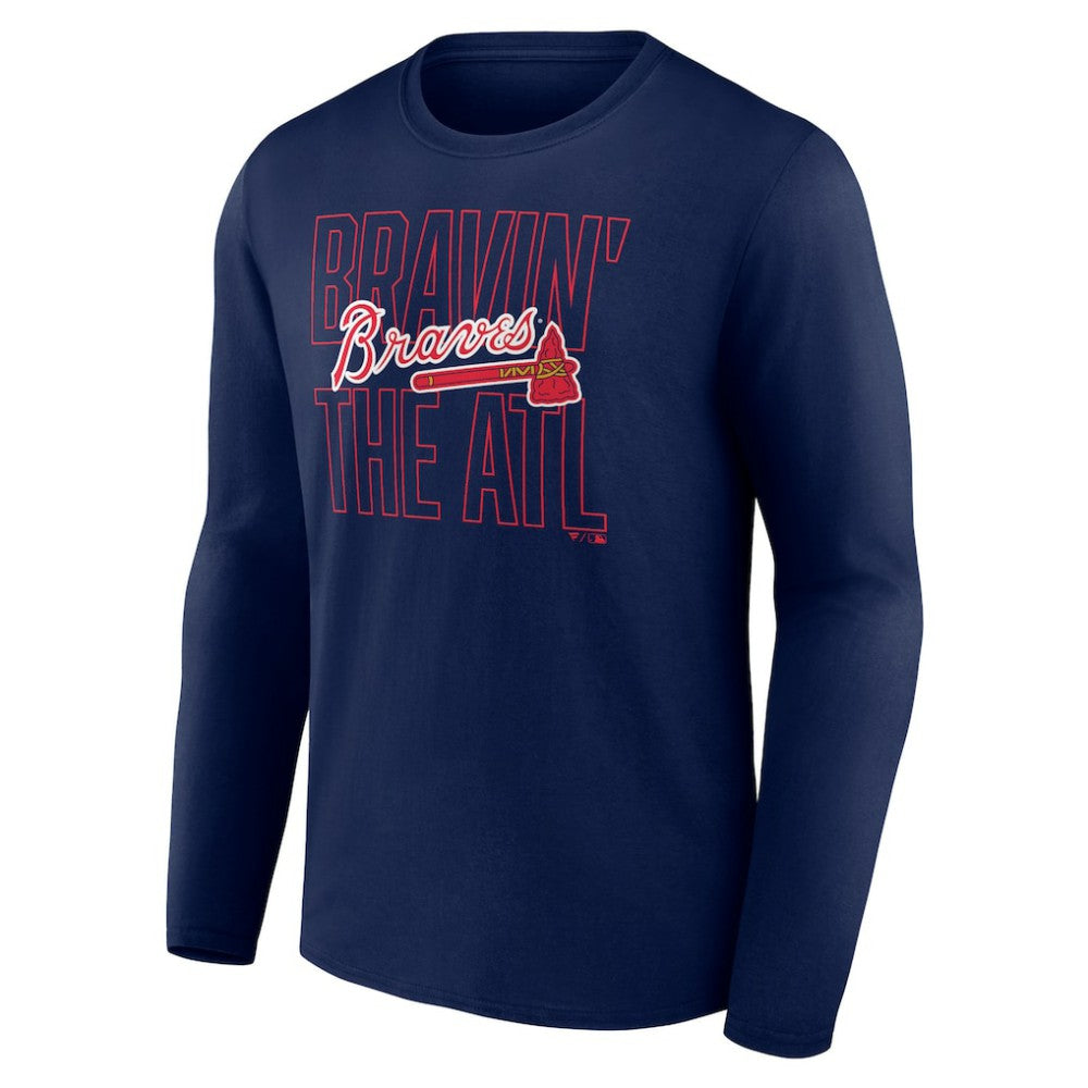 Atlanta Braves Pitch Out Long Sleeve T-Shirt - Navy T-shirts