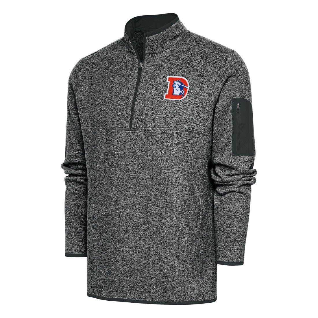 Denver Broncos Antigua Throwback Fortune Quarter-Zip Pullover Jacket - Heather Charcoal Pullover