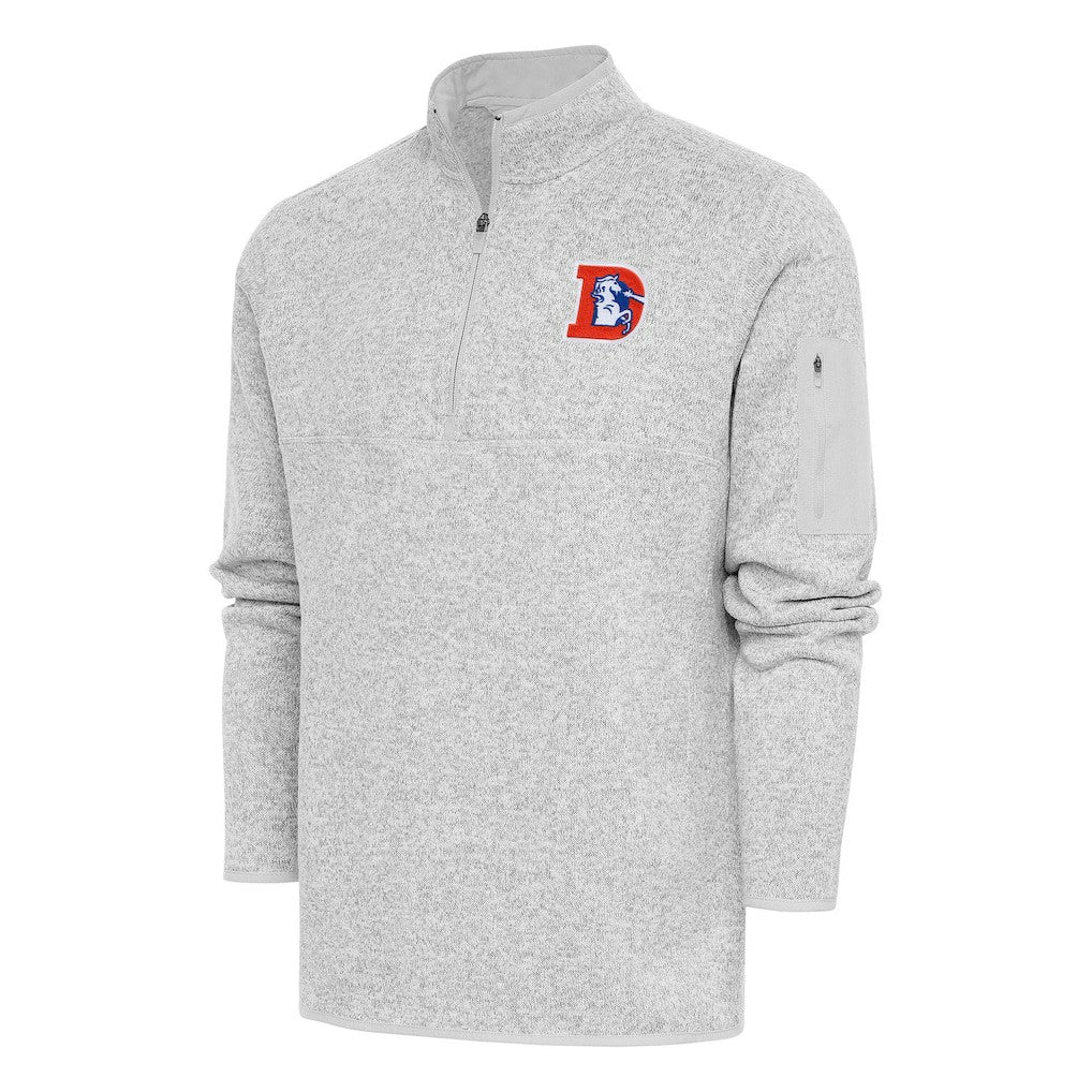 Denver Broncos Antigua Throwback Fortune Quarter-Zip Pullover Jacket - Heather Gray Pullover