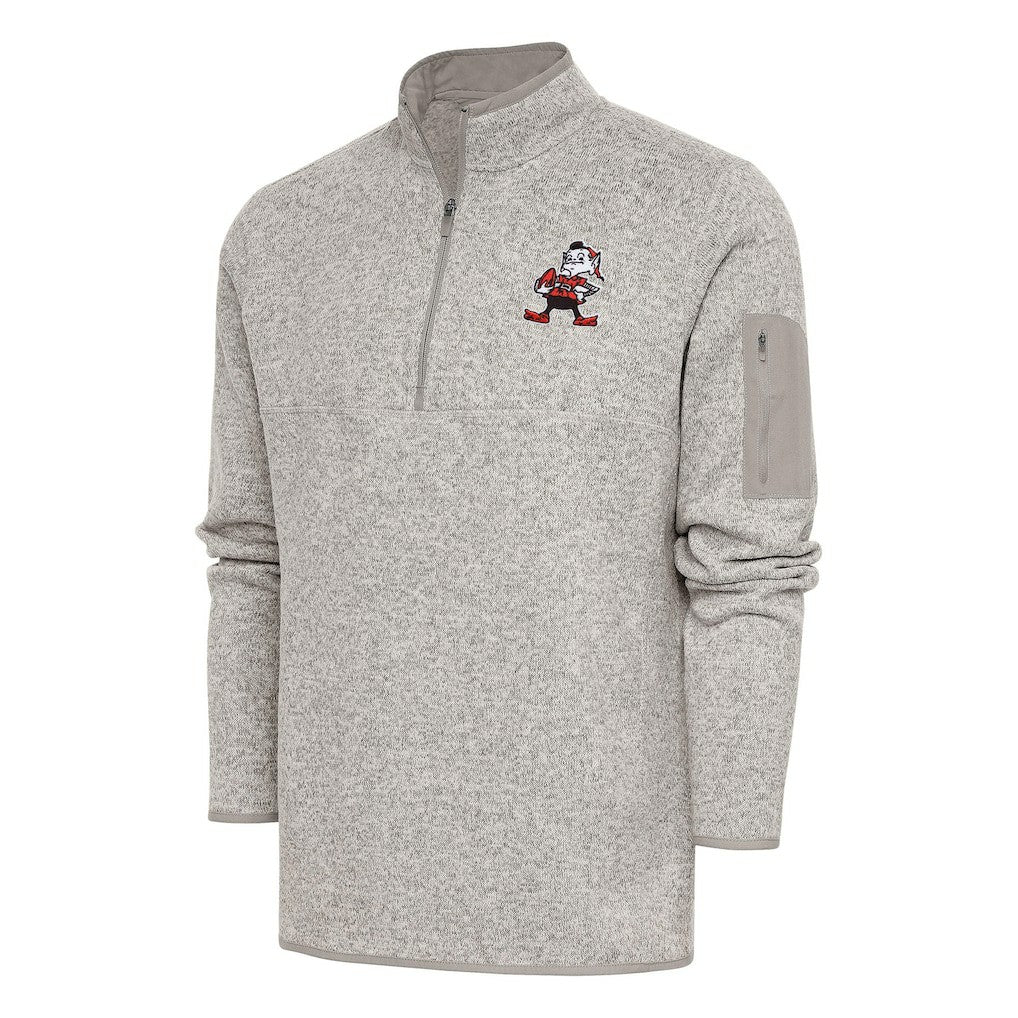 Cleveland Browns Antigua Throwback Fortune Quarter-Zip Pullover Jacket - Oatmeal Pullover