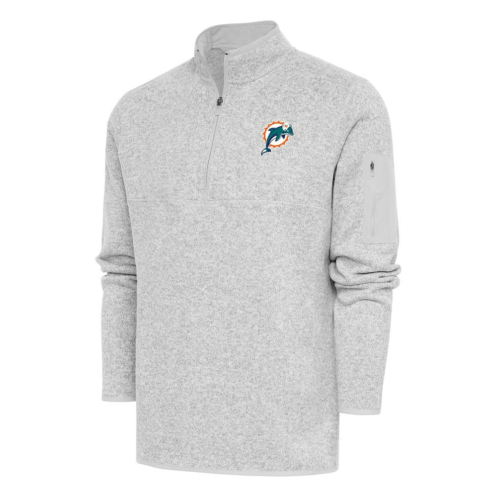 Miami Dolphins Antigua Throwback Fortune Quarter-Zip Pullover Jacket - Heather Gray Pullover