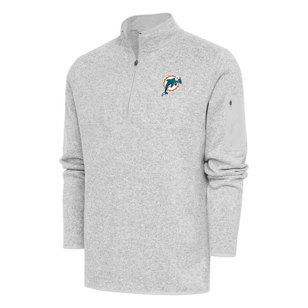 Miami Dolphins Antigua Throwback Fortune Quarter-Zip Pullover Jacket - Heather Gray Pullover