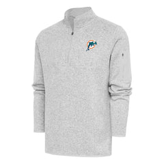 Miami Dolphins Antigua Throwback Fortune Quarter-Zip Pullover Jacket - Heather Gray Pullover