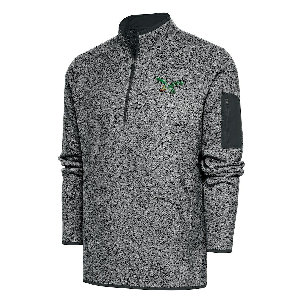 Philadelphia Eagles Antigua Throwback Fortune Quarter-Zip Pullover Jacket - Heather Charcoal Pullover