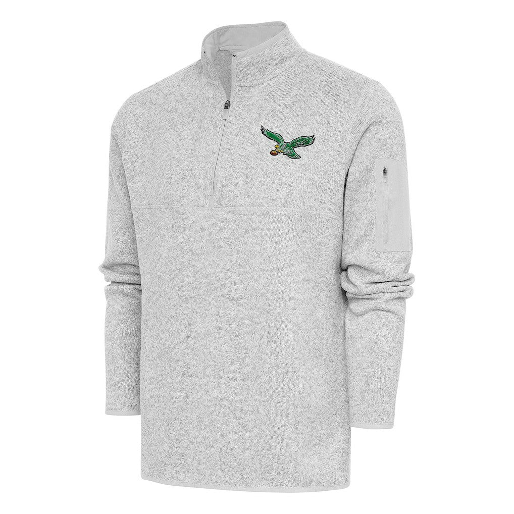 Philadelphia Eagles Antigua Throwback Fortune Quarter-Zip Pullover Jacket - Heather Gray Pullover