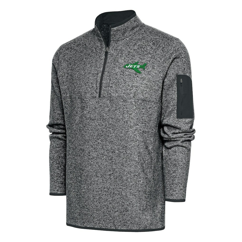 New York Jets Antigua Throwback Fortune Quarter-Zip Pullover Jacket - Heather Charcoal Pullover