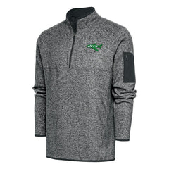 New York Jets Antigua Throwback Fortune Quarter-Zip Pullover Jacket - Heather Charcoal Pullover
