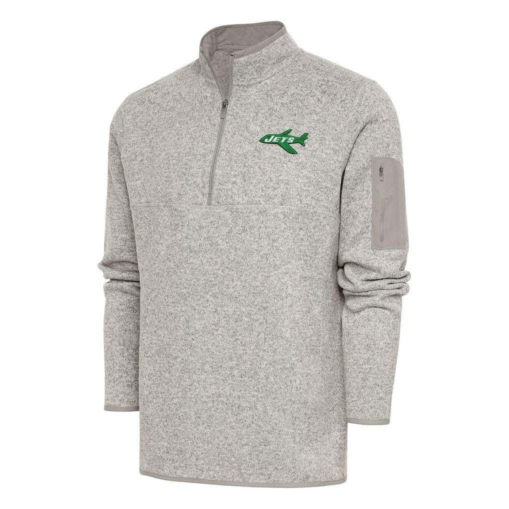 New York Jets Antigua Throwback Fortune Quarter-Zip Pullover Jacket - Oatmeal Pullover