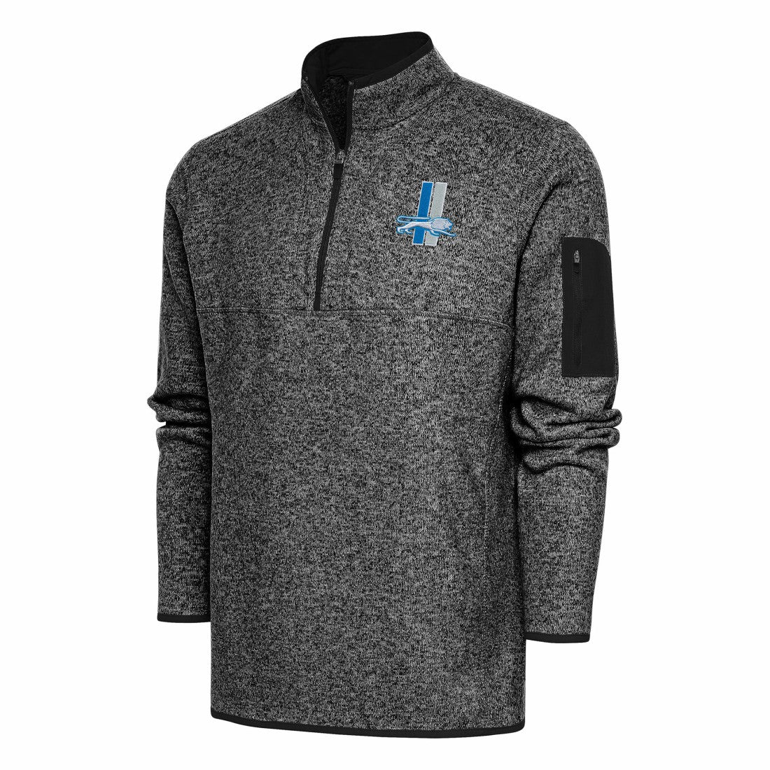 Detroit Lions Antigua Throwback Fortune Quarter-Zip Pullover Jacket - Heather Black Pullover