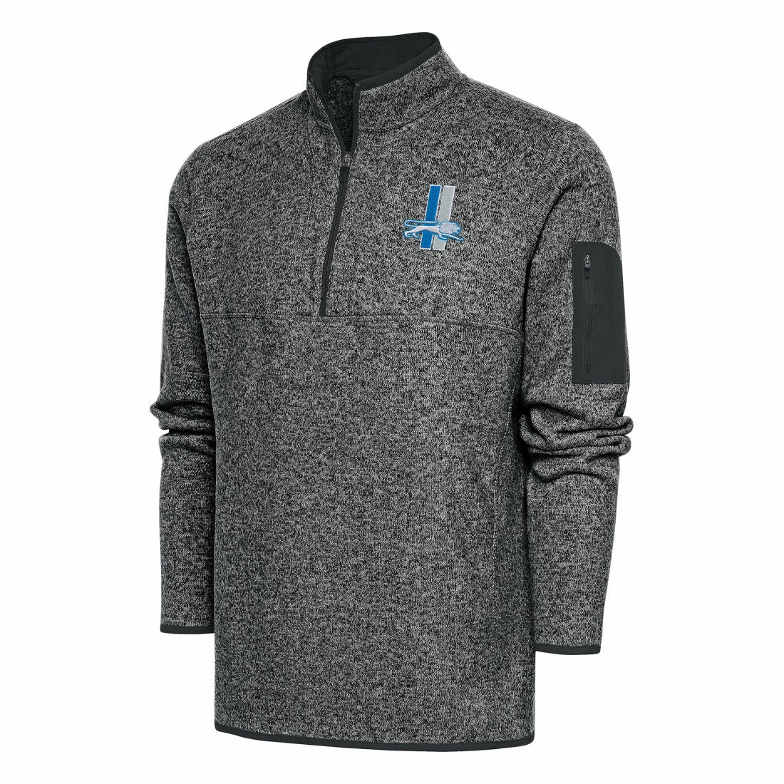 Detroit Lions Antigua Throwback Fortune Quarter-Zip Pullover Jacket - Heather Charcoal Pullover