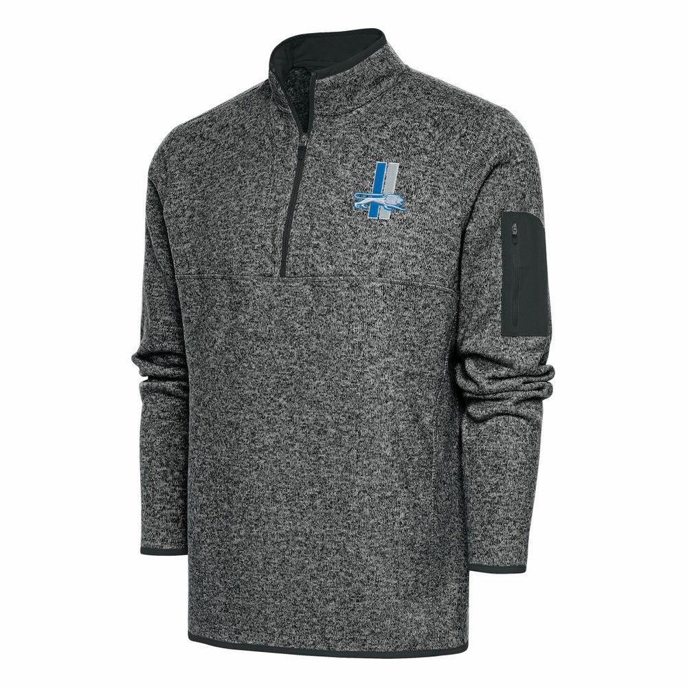 Detroit Lions Antigua Throwback Fortune Quarter-Zip Pullover Jacket - Heather Charcoal Pullover