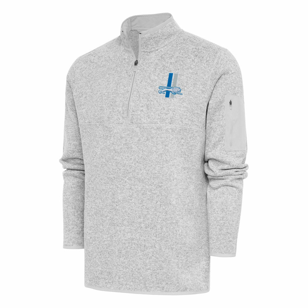 Detroit Lions Antigua Throwback Fortune Quarter-Zip Pullover Jacket - Heather Gray Pullover