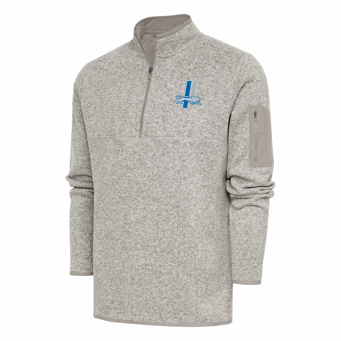 Detroit Lions Antigua Throwback Fortune Quarter-Zip Pullover Jacket - Oatmeal Pullover