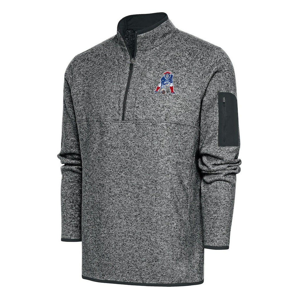 New England Patriots Antigua Throwback Fortune Quarter-Zip Pullover Jacket - Heather Charcoal Pullover