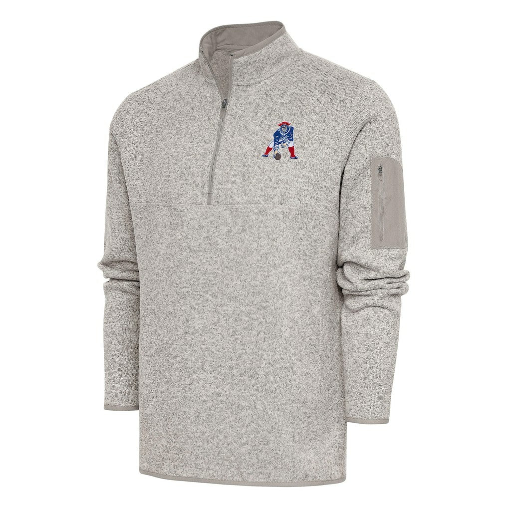 New England Patriots Antigua Throwback Fortune Quarter-Zip Pullover Jacket - Oatmeal Pullover