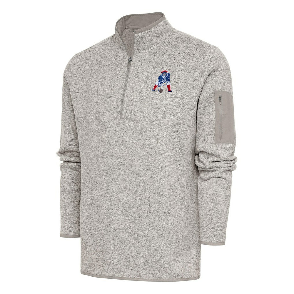 New England Patriots Antigua Throwback Fortune Quarter-Zip Pullover Jacket - Oatmeal Pullover