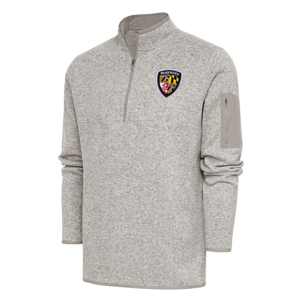 Baltimore Ravens Antigua Throwback Fortune Quarter-Zip Pullover Jacket - Oatmeal Pullover