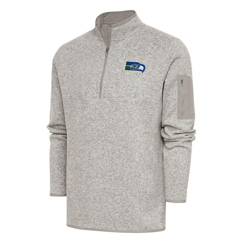 Seattle Seahawks Antigua Throwback Fortune Quarter-Zip Pullover Jacket - Oatmeal Pullover