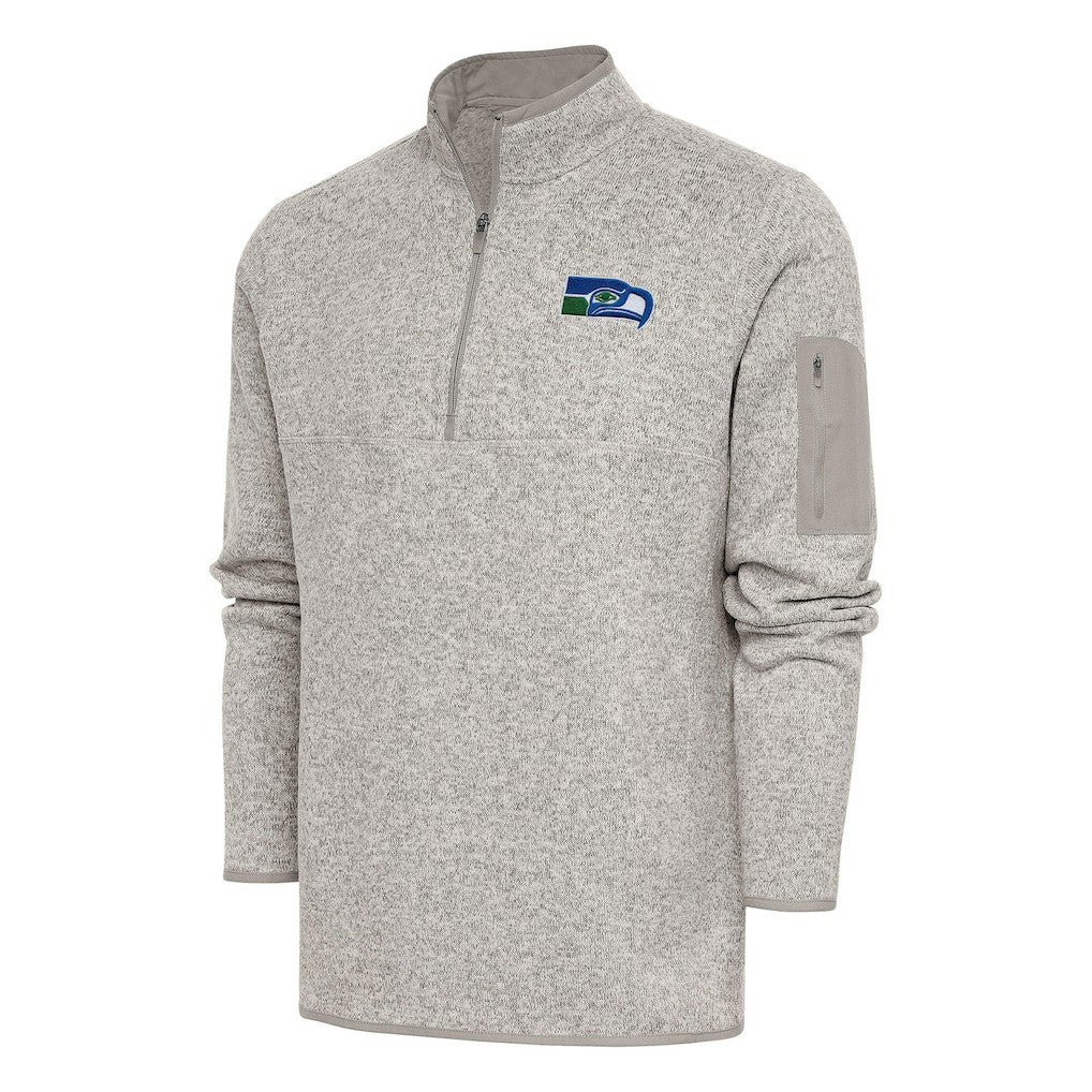 Seattle Seahawks Antigua Throwback Fortune Quarter-Zip Pullover Jacket - Oatmeal Pullover
